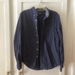 American Eagle Outfitters Men's Navy Blue Polka Dot Shirt